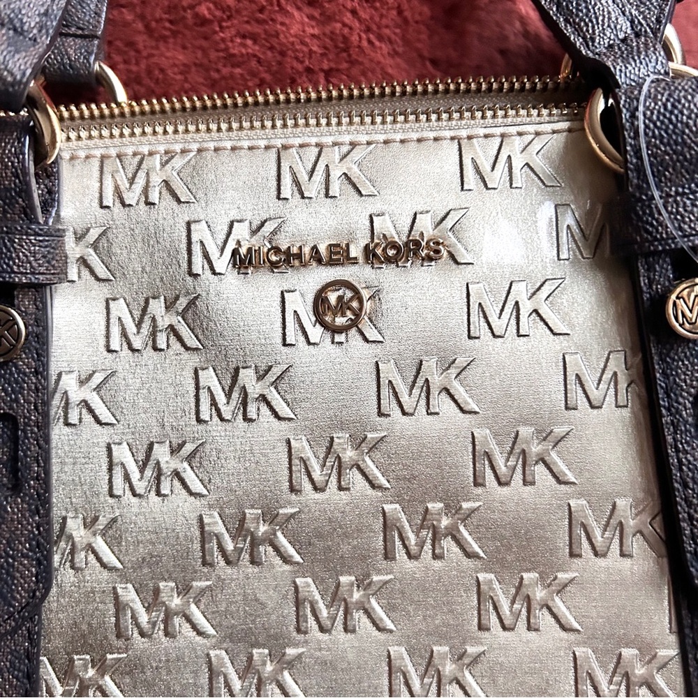 Michael Kors Gold and Brown Logo Satchel - Picture 7 of 8